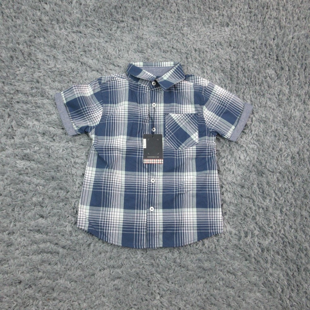 Ben Sherman Shirt Boys 5 Blue Plaid Short Sleeve Button Front Collared Pocket NW